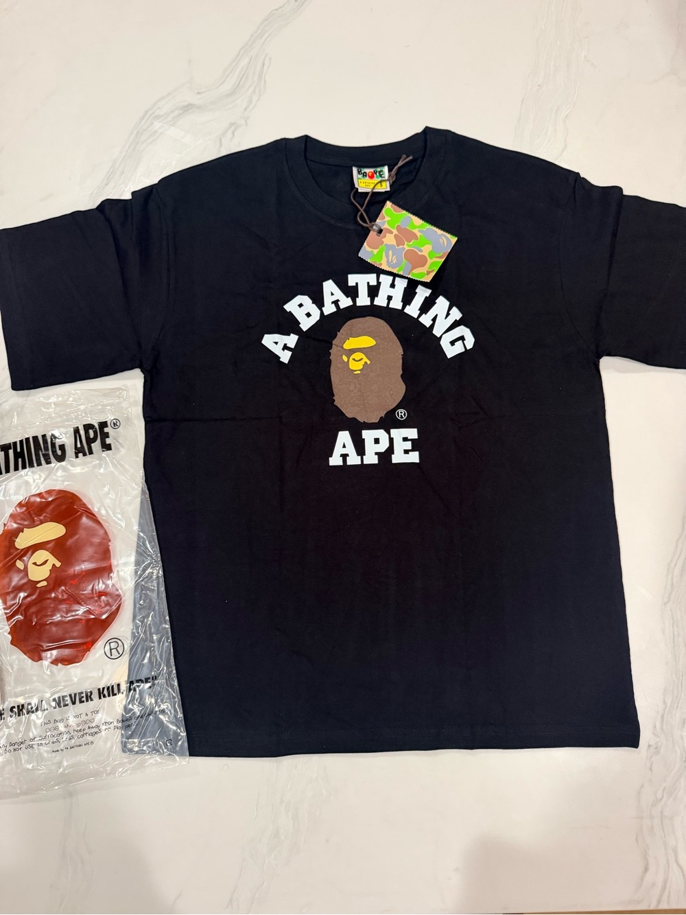 Bape Black Short-Sleeve Logo Tee with Brown Ape Graphic